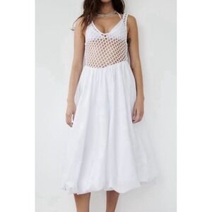 Zara Women's White Net Sleeveless Bubble Hem Sun Dress Size M Beach Cotton